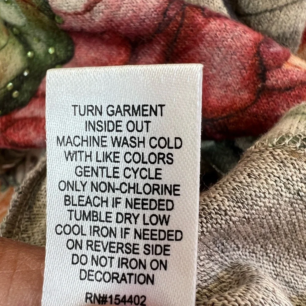 Cactus + Pearl Floral Cowl Neck Tunic Top XXL Rhinestone Boho Cottagecore - Picture 5 of 6